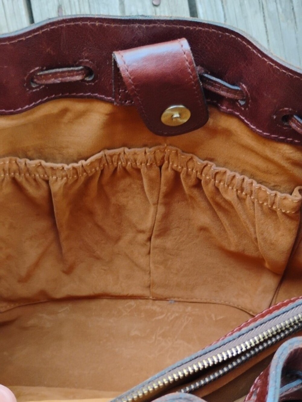Patricia Nash Leather Whitney Drawstring Tote Bag - 3 Compartment _ Cross. Strap - Picture 14 of 15